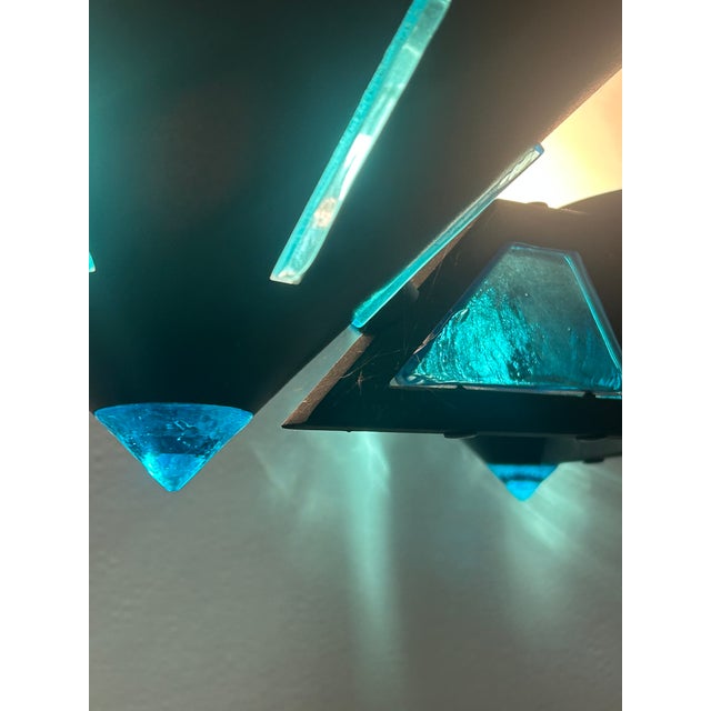 1980s Metal 3-Light Chandelier with Blue Murano Glass Details, 1980s For Sale - Image 5 of 10