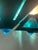 1980s Metal 3-Light Chandelier with Blue Murano Glass Details, 1980s For Sale - Image 5 of 10