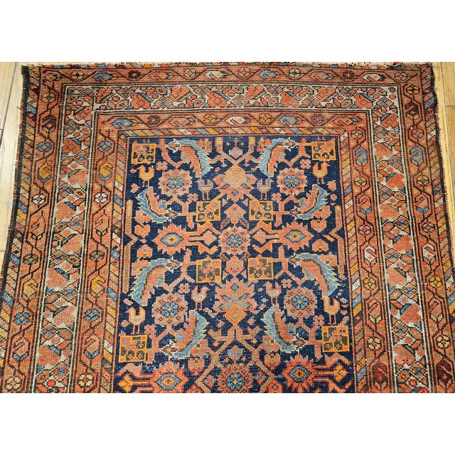 19th Century Persian Malayer Runner Rug, Hand-Knotted Wool, Geometric Pattern, 4x 16, Rust-Red & Blue For Sale - Image 12 of 16