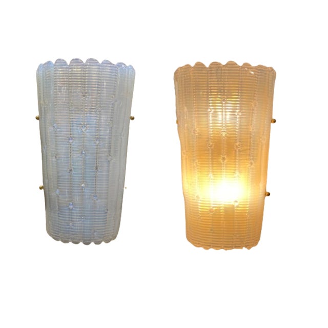 Ribbed Opaline Murano Sconces, 1960s, Set of 2 For Sale - Image 7 of 7