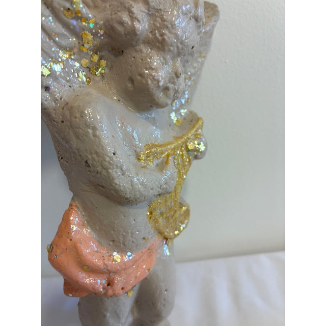 Gray Vintage Chalkware Cherub Angel Wall Plaque With Harp For Sale - Image 8 of 10