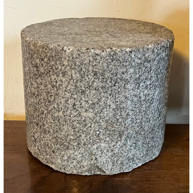 Antique 19th century granite round table top column display base or stand. Wonderful subtle mottled grain. Measures 5"...