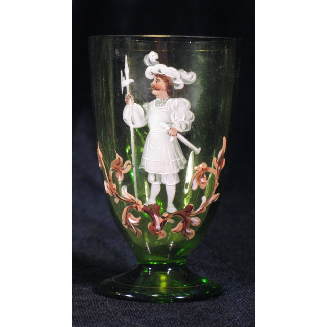 Tea Glass Cups Karl Moser Style Hand Panted Enamel Renaissance Guardsmen Green - Set of 4 For Sale - Image 6 of 17