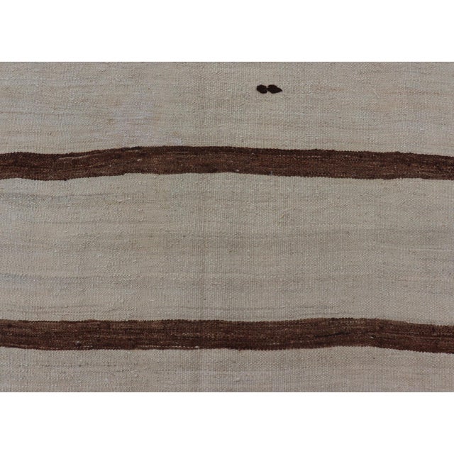 Vintage Turkish Kilim Rug Ivory Field With Brown Vertical Stripes Wool For Sale In Atlanta - Image 6 of 11