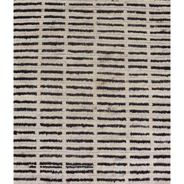 Tribal Modern Casual Hand Knotted Runner With Tribal Design in Black and White Colors For Sale - Image 3 of 11