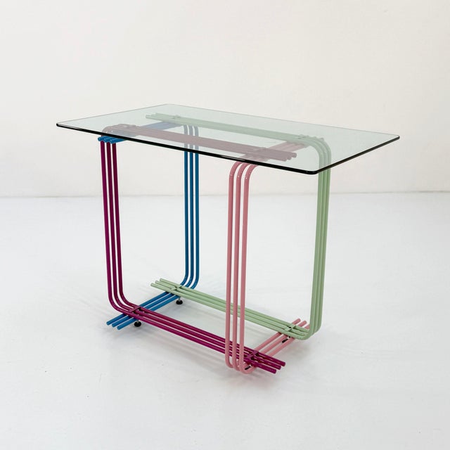 Metal Multicolor Console Table with Glass Board, 1980s For Sale - Image 7 of 9