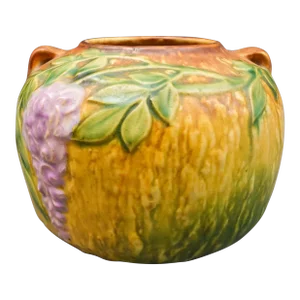Roseville Pottery Usa Vintage Wisteria Double Handled Squat Vase