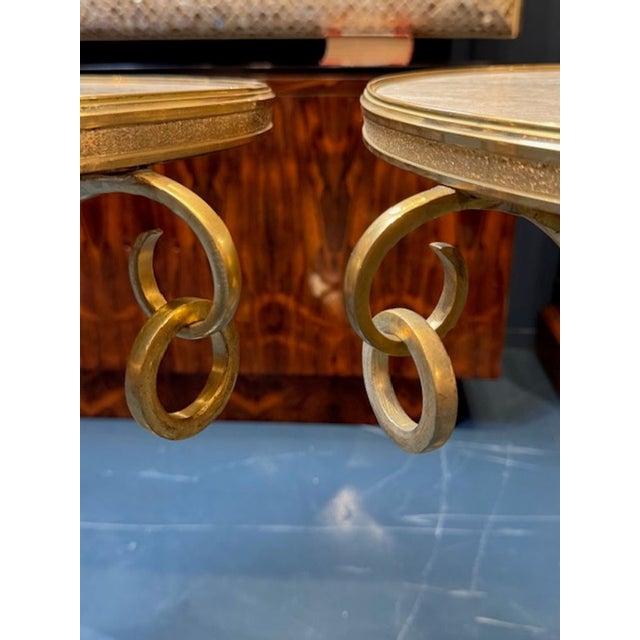 Pair of Vintage French Empire Style Bronze and Marble Gueridon Tables For Sale - Image 4 of 6