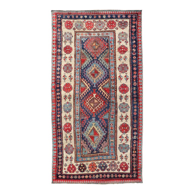 Caucasian Talish Rug With Vibrant Geometric Patterns and Rich Color 4'1 X 8'6 For Sale