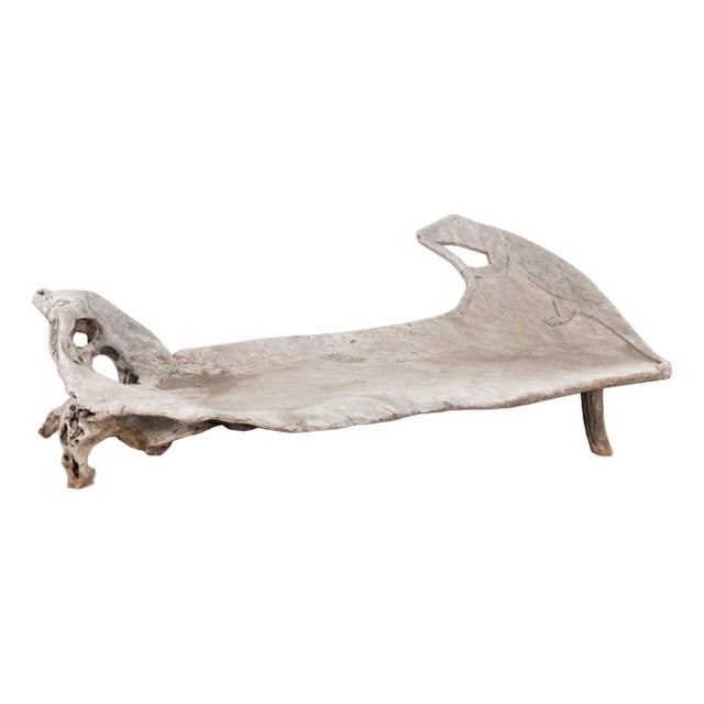 ​​​​​​​Large Organic Teak Root Bench With Carved Iguana, Circa 1940-60 For Sale