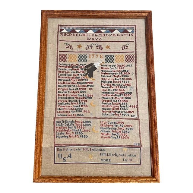 Vintage Framed Cross-Stitch 1776 Sampler For Sale