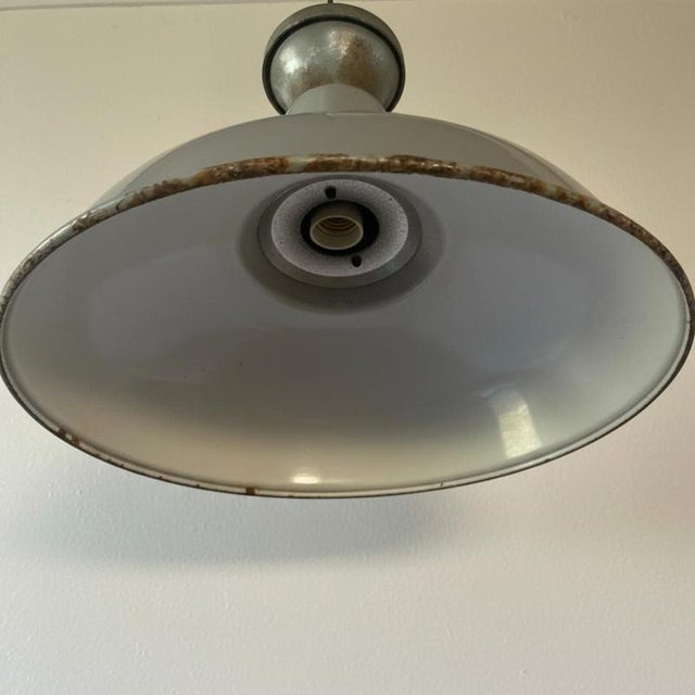Vintage Industrial Grey Enamel Pendant Light from Benjamin For Sale - Image 6 of 7