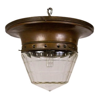 1920s Faceted Flush Mount Light With Cut Glass Banding For Sale