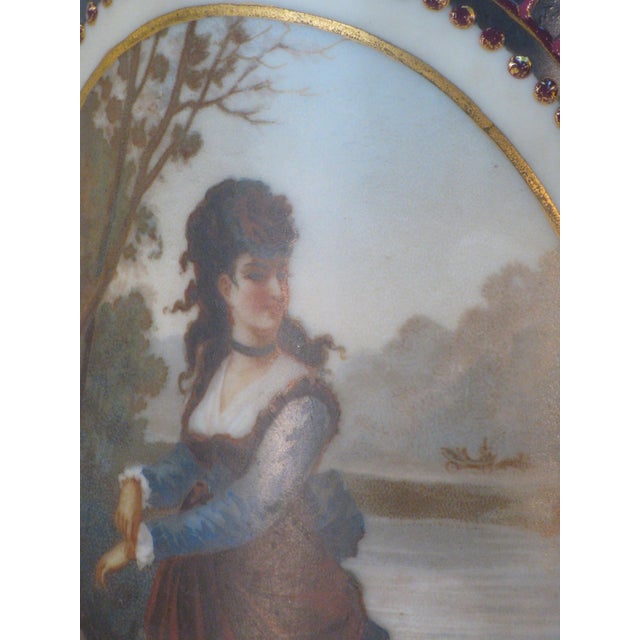 French Late 19th Century Table Lamp French Maiden River Bristol Glass Vase Hand Painted Enameled Brass For Sale - Image 3 of 15