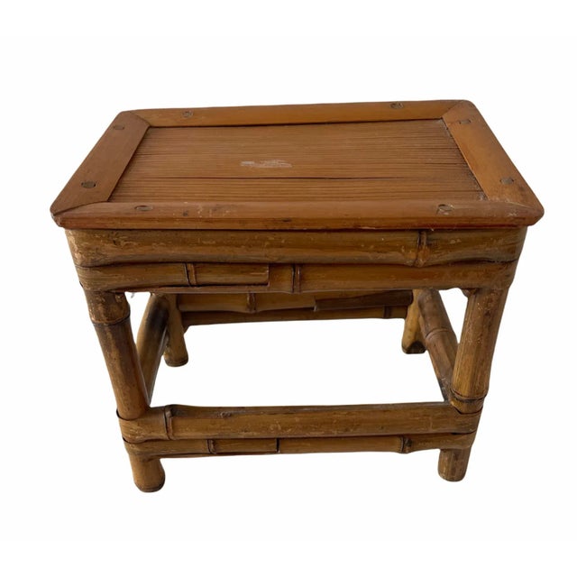 Wood Rattan Bamboo Rectangular Shaped Table Riser Plant Stand For Sale - Image 7 of 7