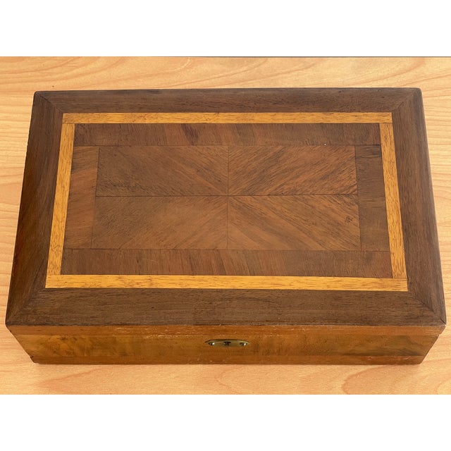 Antique Austrian Art Deco inlaid walnut wood box.