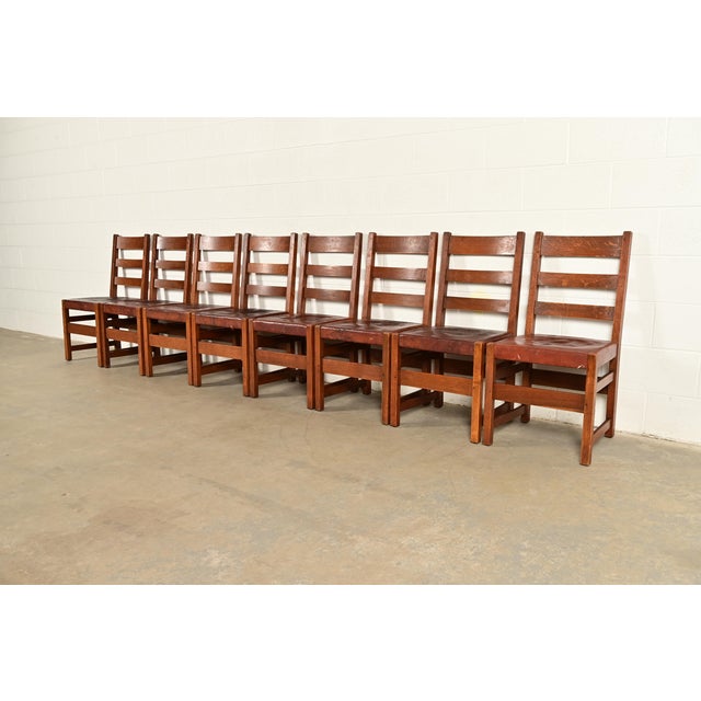 L. & J. G. Stickley Antique Mission Oak Arts & Crafts Ladder Back Side Chairs or Dining Chairs | Pair For Sale - Image 16 of 17