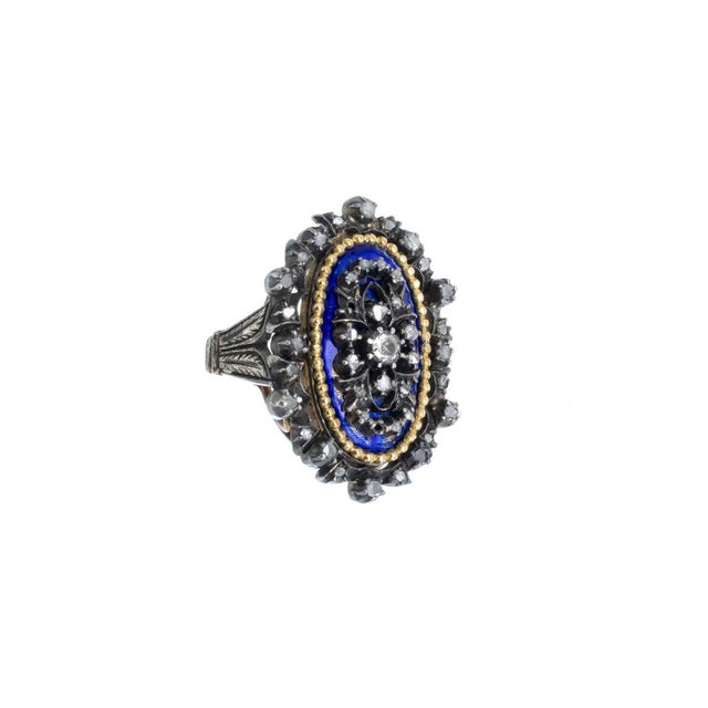 Black Silver and Gold Ring with Enamel and Diamonds, 19th Century For Sale - Image 8 of 8