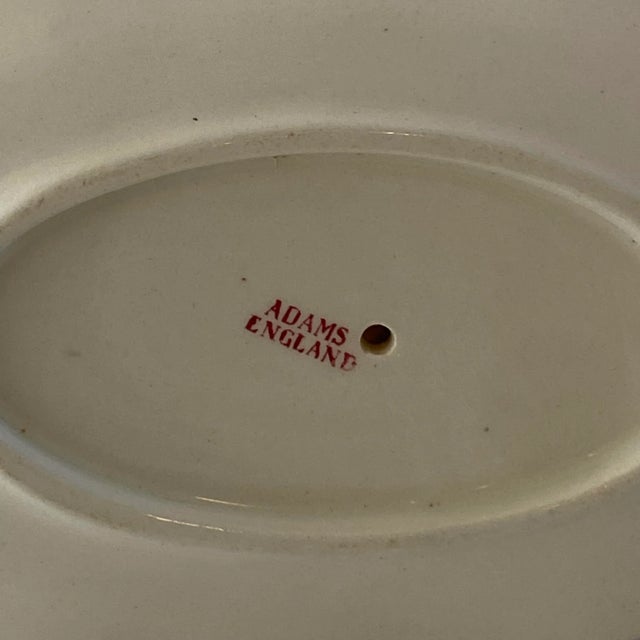 Ceramic 1950s Adams Mazara Red Pink Transferware Gravy Boat & Attached Underplate For Sale - Image 7 of 10