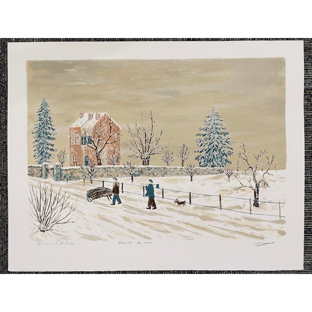 1960s Maurice Loirand Winter Lithograph For Sale - Image 4 of 4