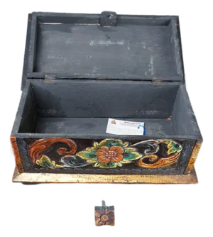 Vintage Indonesian Albacia Wood Carved Painted Box Made in Bali
