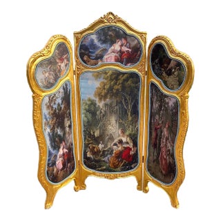 Late 20thC French Louis XVI Gold Beech Room Divider Screen - 3 Panels For Sale