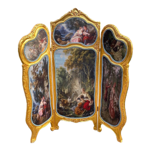 Late 20thC French Louis XVI Gold Beech Room Divider Screen - 3 Panels