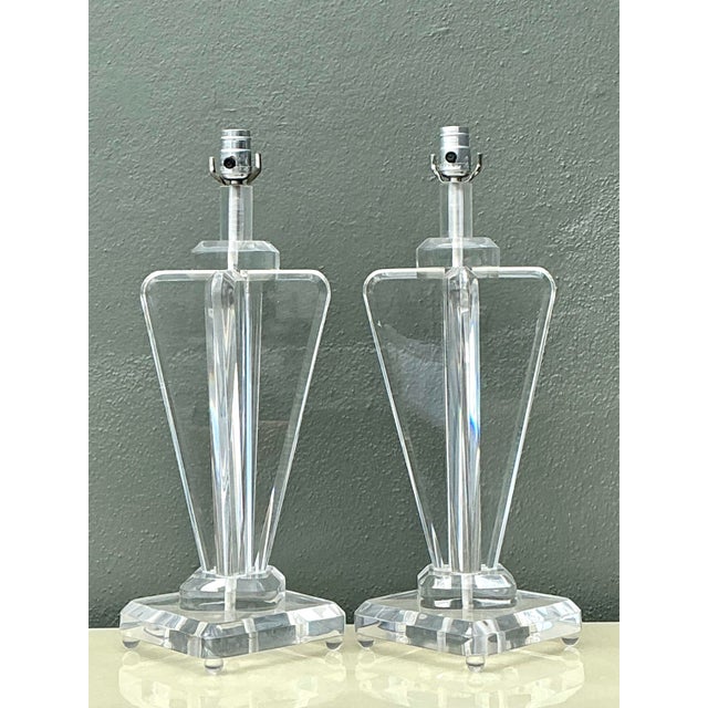 Late 20th Century Vintage Lucite Paddle Lamps - A Pair For Sale - Image 5 of 12