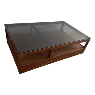 John Keal for Brown-Saltman | Mid-Century Modern Walnut and Smoked Glass Table For Sale