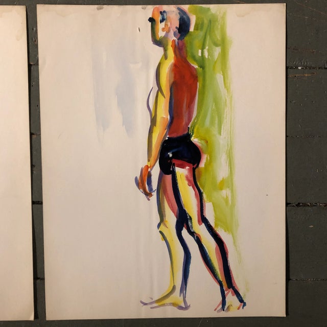 Figurative Gallery Wall Collection 5 Vintage 1970’s Original Male Study Watercolor Paintings- Set of 5 For Sale - Image 3 of 10