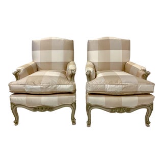 Pair of 1950s French Louis XV Style Bergere Chairs For Sale
