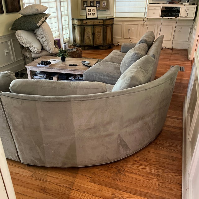 Attributed to Ethan Allen Suede Grey Sofa For Sale - Image 11 of 12
