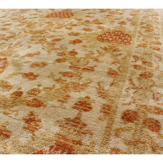 1920s Antique Spanish European Carpet With Pineapple Design in Gold, Cream & Tangerine For Sale - Image 5 of 10