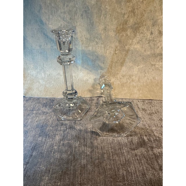 Val Saint-Lambert Vintage Crystal Candlestick Holders Attributed to Gardenia by Val St Lambert- a Pair For Sale - Image 4 of 6