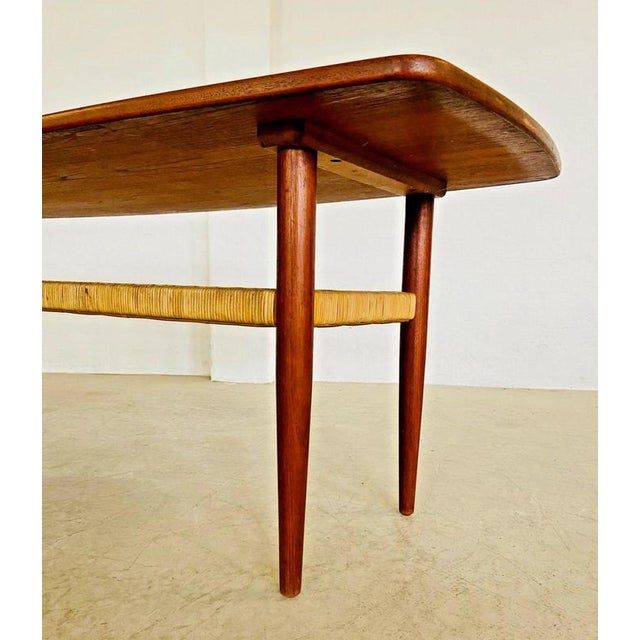 Vintage Danish Teak Coffee Table with Woven Rattan Magazine Shelf, 1960s For Sale - Image 11 of 18