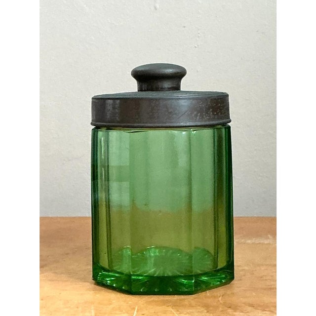 Vintage Octagonal Green Glass Canister For Sale - Image 11 of 12