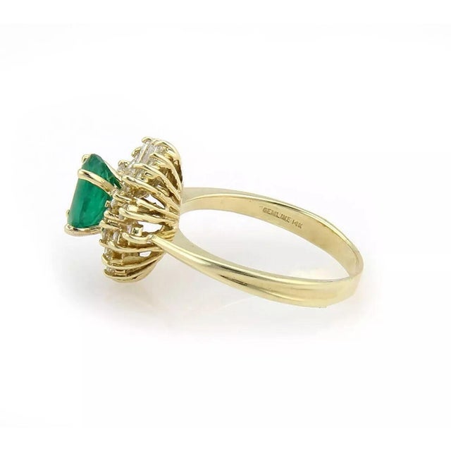 Contemporary Diamond Emerald 14k Yellow Gold Cocktail Ring, Size 8.75 For Sale - Image 3 of 5