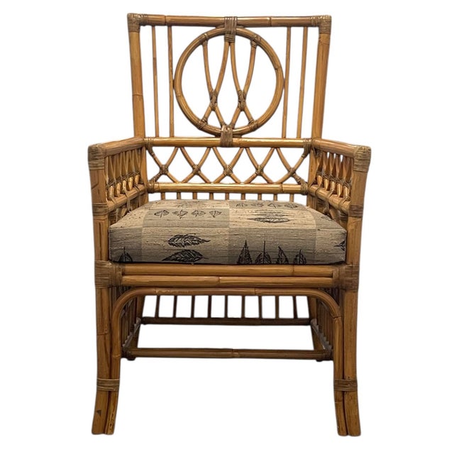 Palecek Rattan Armchair With Custom Leaf Upholstery, Campaign, Coastal, Boho For Sale In Naples, FL - Image 6 of 12