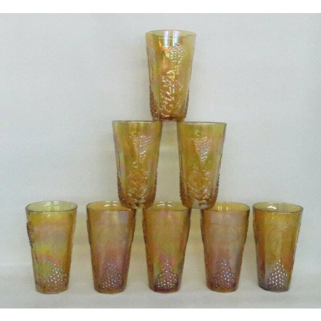 Indiana Harvest Grape Style Amber Carnival Glass Set of 8 Tumbler Cups For Sale - Image 13 of 13