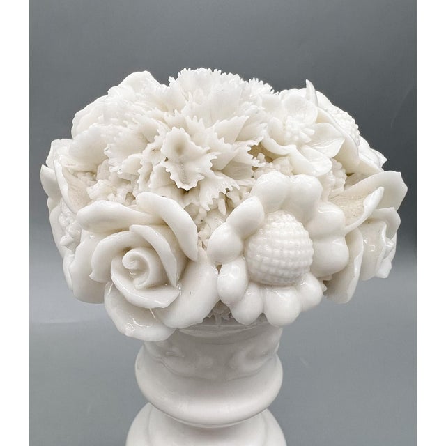 Coalport Porcelain Vintage White Porcelain Floral Topiary Urn Candlestick Holders – Romantic Neoclassical / Cottagecore - Flower Bouquet For Sale - Image 4 of 11