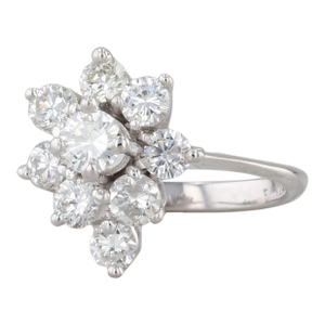 0.83ctw Diamond Cluster Flower Engagement Ring 14k White Gold Size 3.75