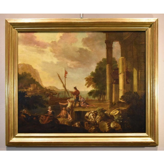 Jacob De Heush, Coastal Landscape with Architectural Ruins, 1680, Oil on Canvas, Framed For Sale - Image 16 of 16