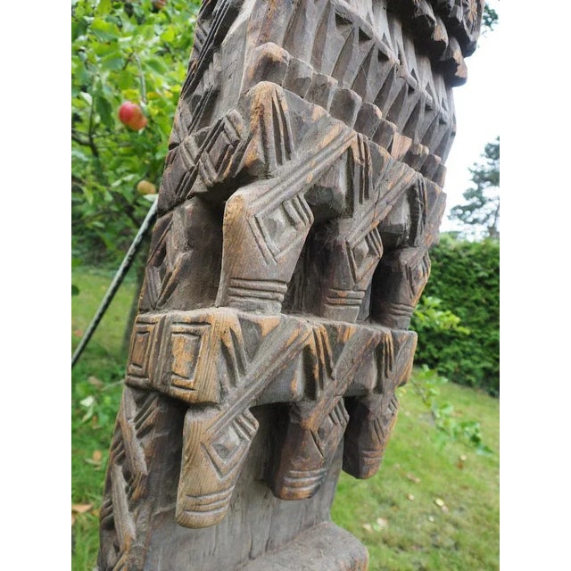 Antique Hand-Carved Wooden Pillar Column, Nuristan, Afghanistan, 1890s For Sale - Image 6 of 11