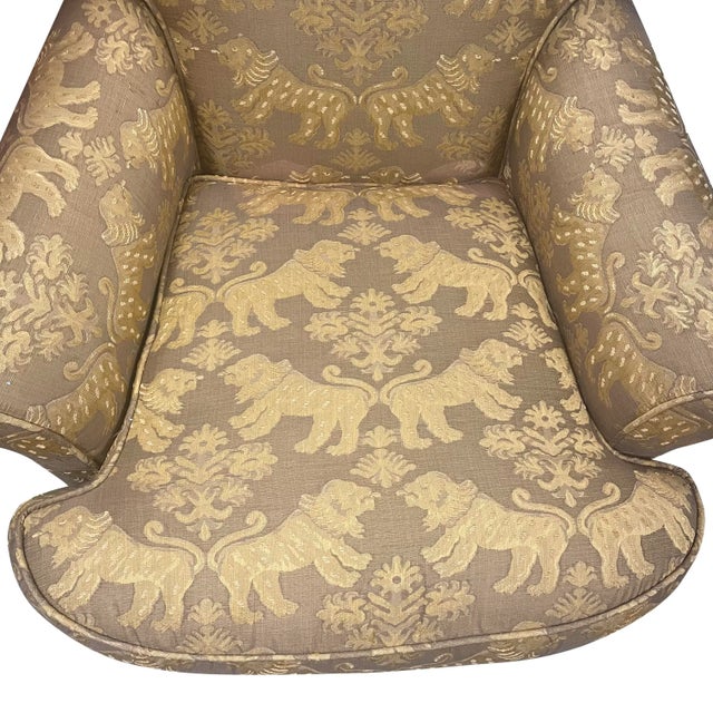 1980s Schumacher Furnishings Club Chair in Scalamandre Fabric For Sale In Boston - Image 6 of 9