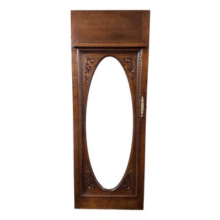 Ornately Carved Wood Door With Beveled Oval Glass For Sale