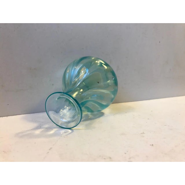 Small French optical glass vase with a minty blue gloss. Anonymous maker circa 1920.