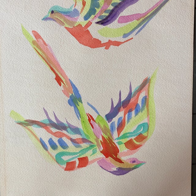 Contemporary Original 1960’s Pop Dove Watercolor Painting With Monogram For Sale - Image 3 of 5