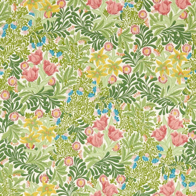 Morris & Co Bower Wallpaper in Boughs Green/Rose For Sale