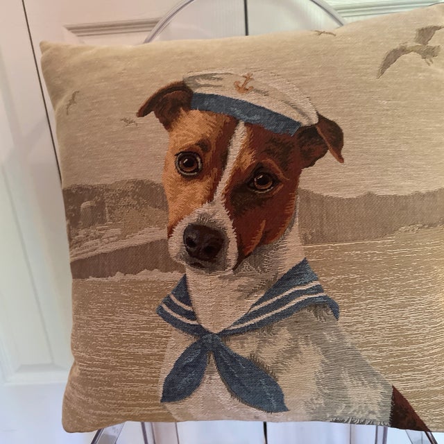 Traditional Sailor Dog Tapestry Pillow For Sale - Image 3 of 5
