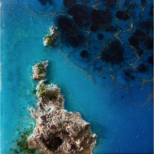 Flying Over the Ocean #6 by Ana Hefco | Layered tinted resin & Mixed Media on wood panel abstract seascape For Sale